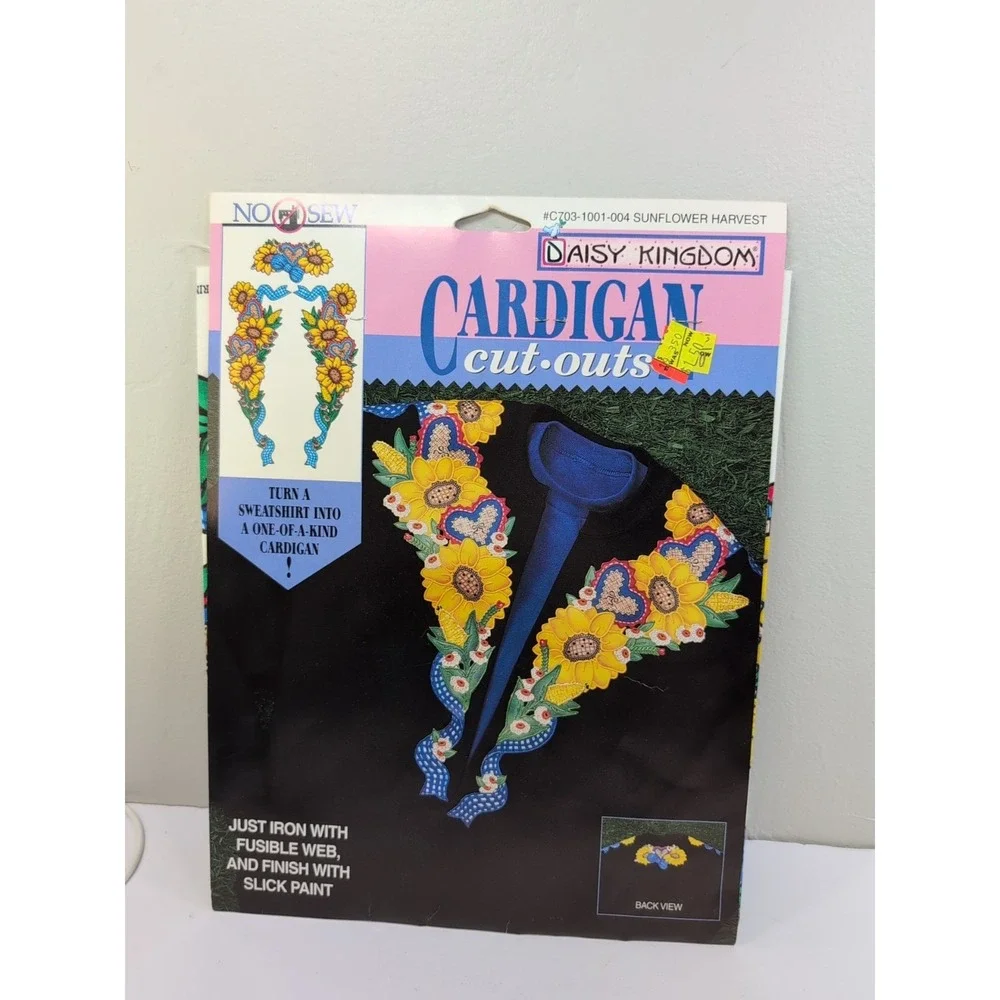 Vintage Daisy Kingdom No Sew Fabric Applique Cardigan Cut-Outs SUNFLOWER Fabric‎